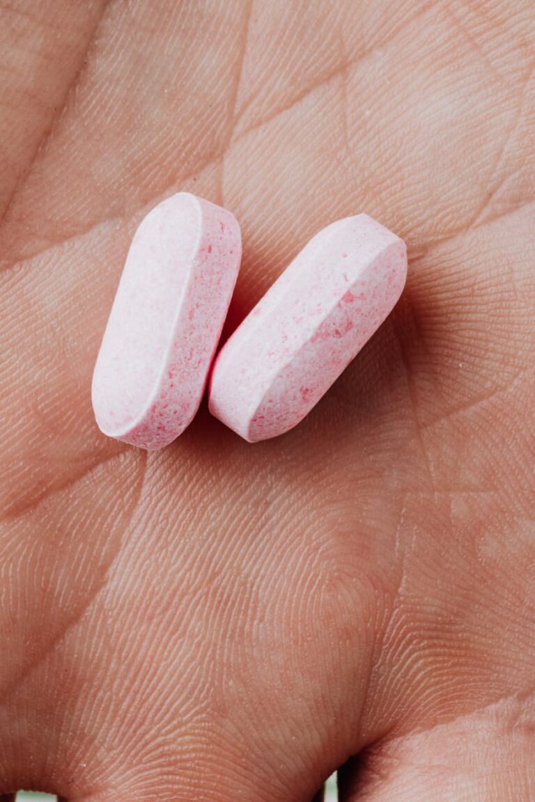 close up view of two medicinal tablets